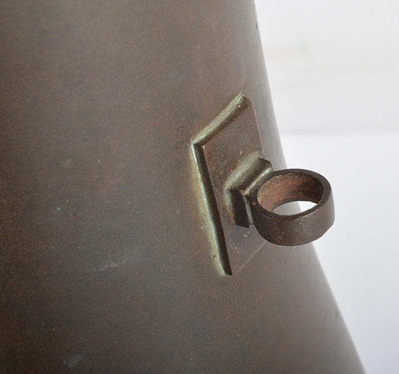 平安　英青堂造　青銅古銅　掛花入　共箱 N　R4203