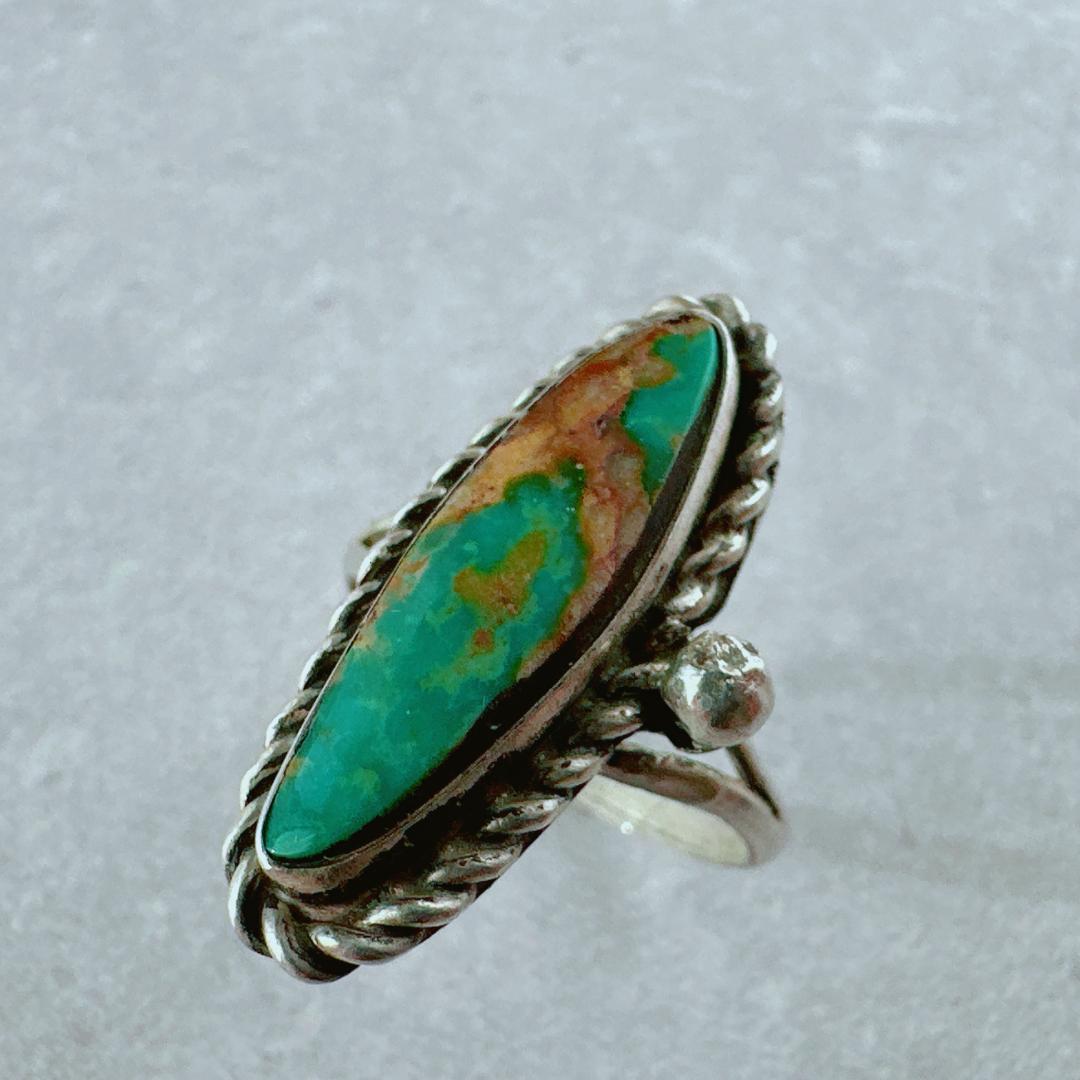 【J338】ヴィンテージ　ナバホ　ターコイズ　オーバル　シルバーリング　11号
