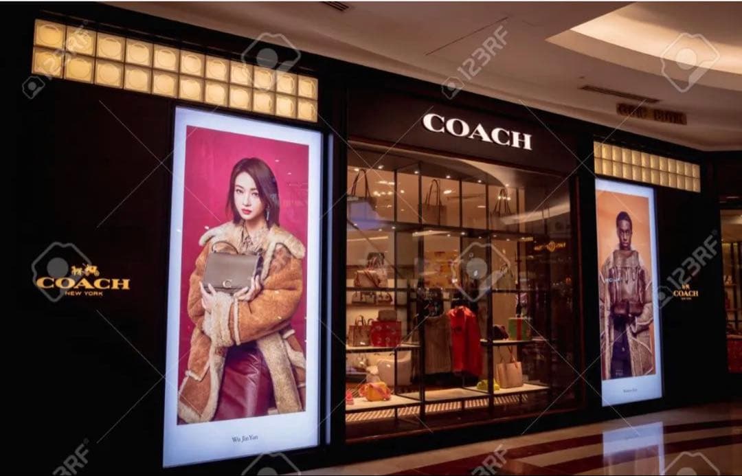 coachデニム&レザーミディアム二つ折り財布、デニムブルー