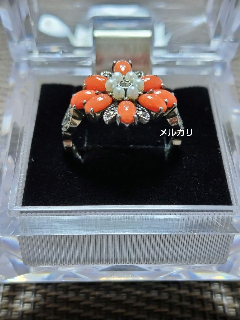 [未使用品] 碌山 リング 珊瑚 シードパール マルカジット 16.5号