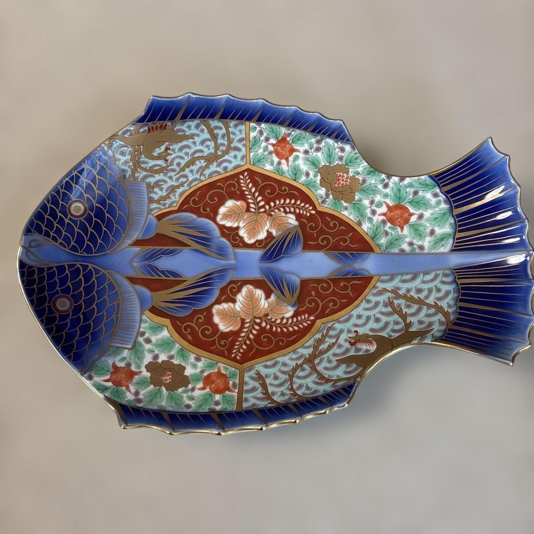 深川製磁 古伊万里鳳凰割地紋 魚型皿