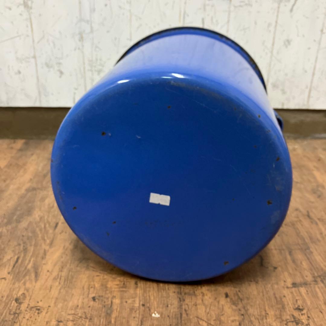 E-2 アンティーク 大型 ホーロー 鍋 バケツ ブルー 昭和レトロ ビンテージ
