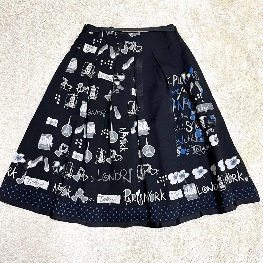 M'S GRACY 街モチーフ タックスカート パリ柄 フレアスカート ドット