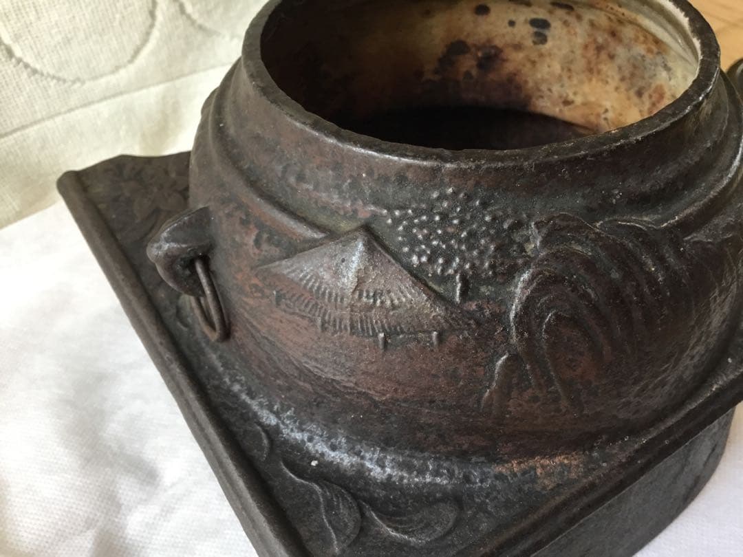 時代物　骨董　鉄瓶　茶釜　茶道具　茶器　真鍮蓋　美術品　レトロ　アンティーク