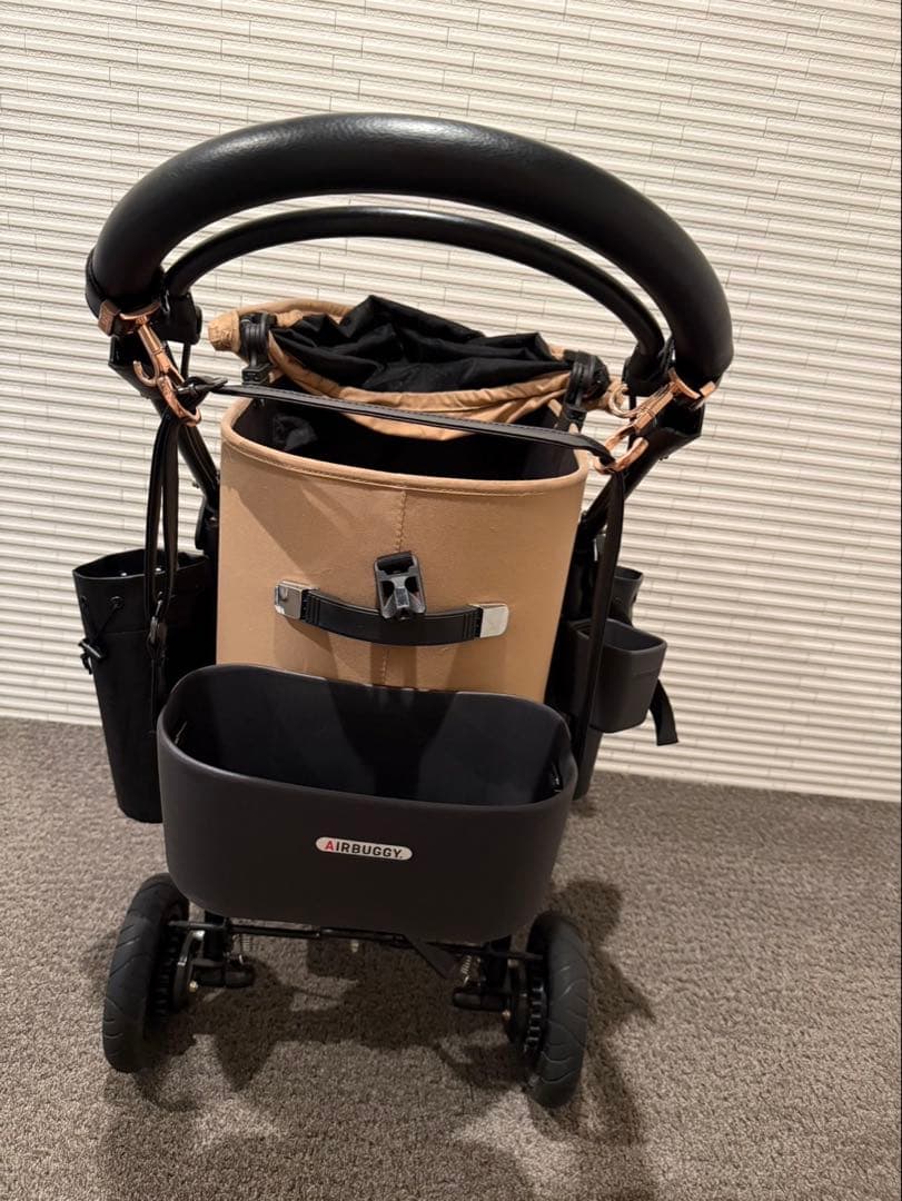 美品AIRBUDDY ペットカート ラージ　ツイルモカ　バッグドリンクホルダー付