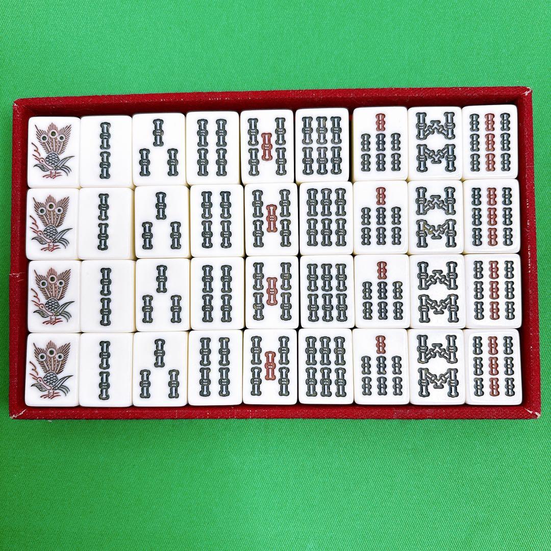 ミズノ　丸一　麻雀牌　背緑　三本羽　一索　飛龍 金彩