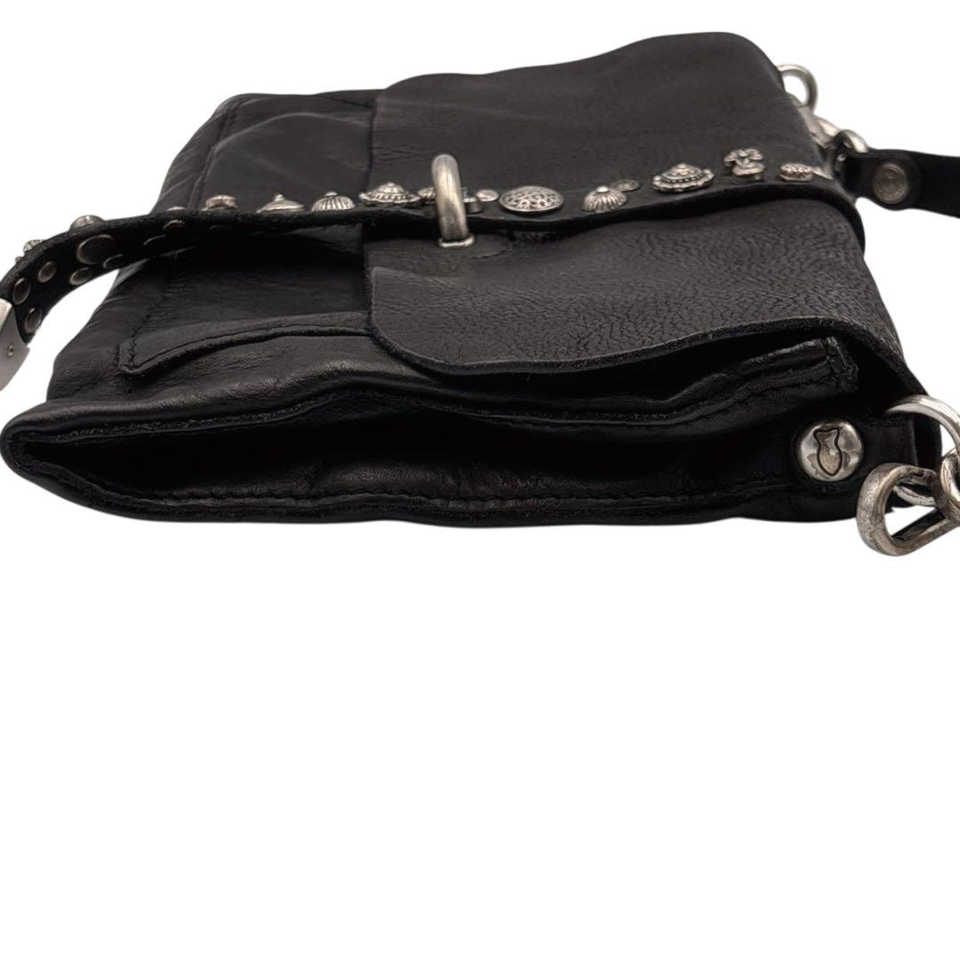 極美品 カンポマッジ スタッズ ショルダーバッグ 黒 レザー イタリア製