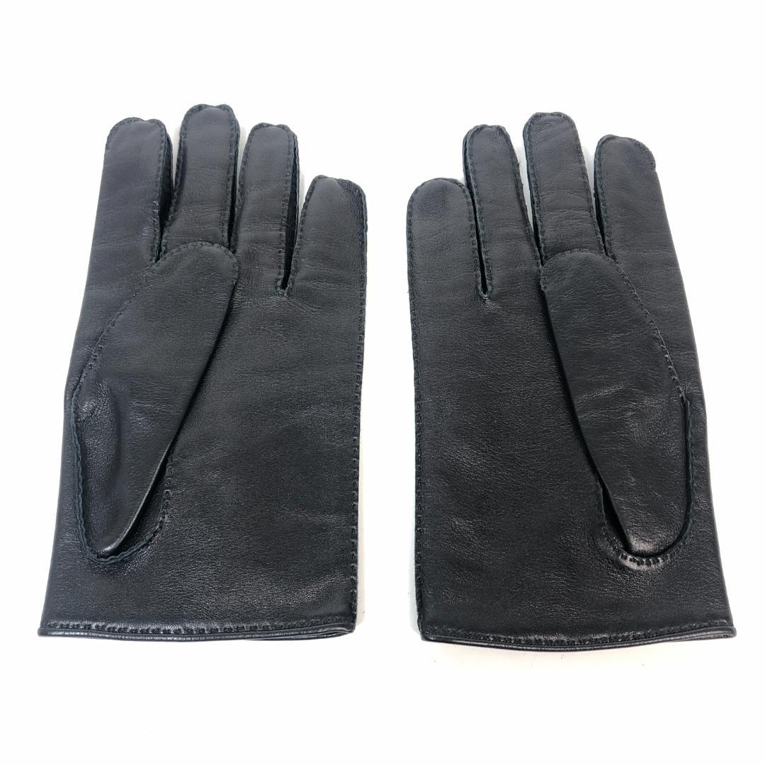 【美品】11F041 エルメス 手袋 グローブ ラムスキン 黒 9 レザー 羊革