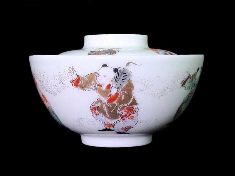 古伊万里　金襴手　唐子　童戯の図　蓋茶碗　E875ASA-CPg