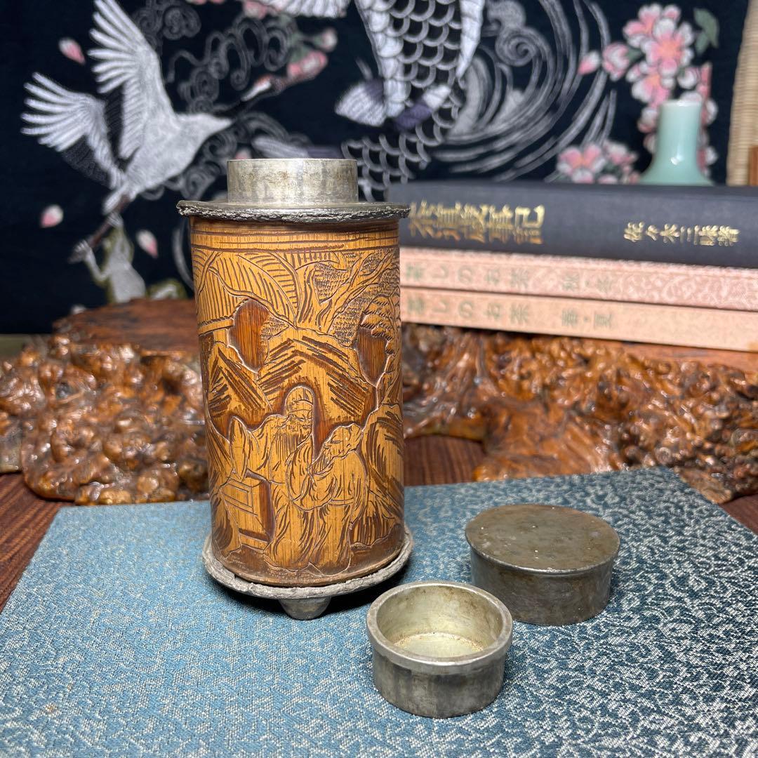 錫製 茶筒 中国古茶道具 古美術 茶葉保存容器