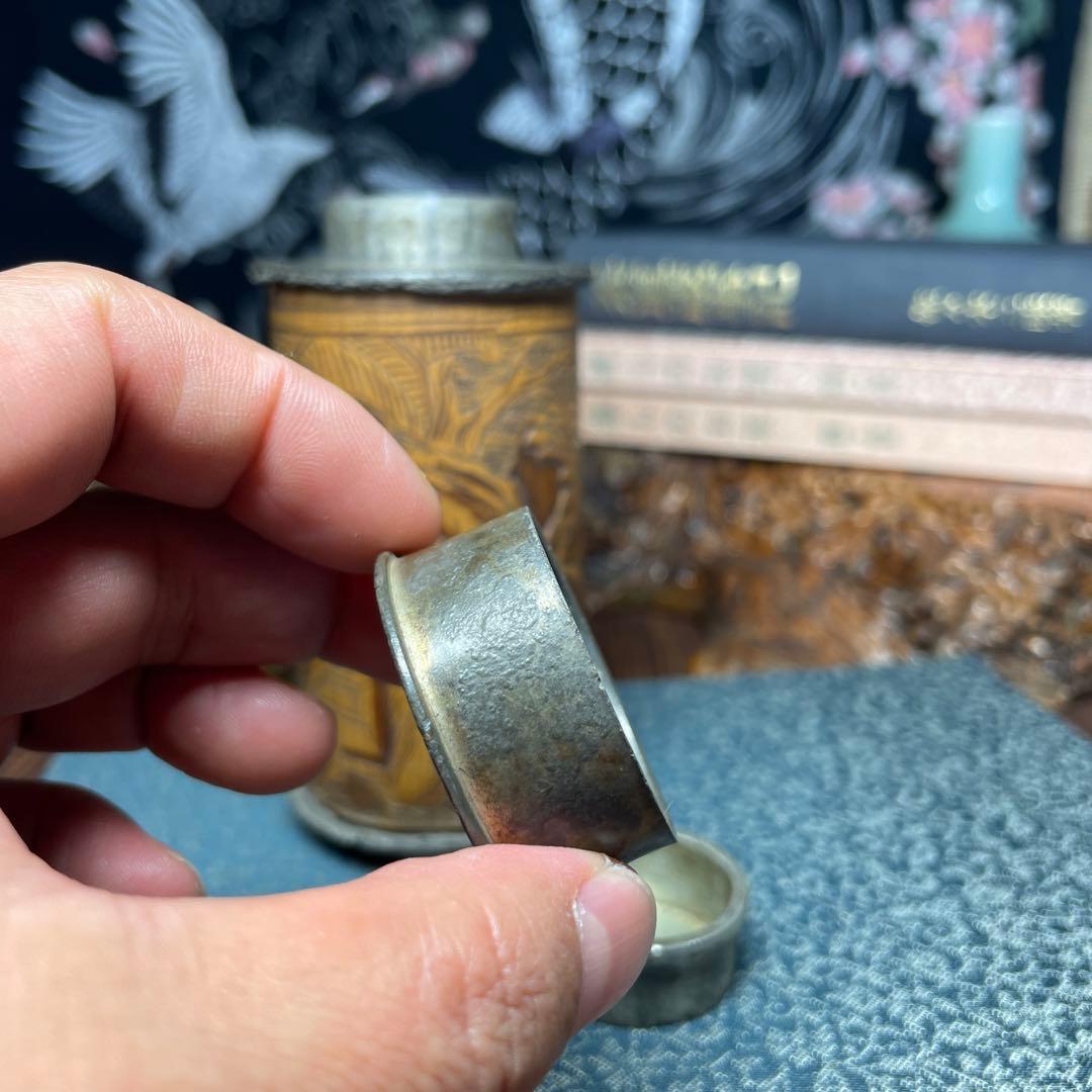 錫製 茶筒 中国古茶道具 古美術 茶葉保存容器