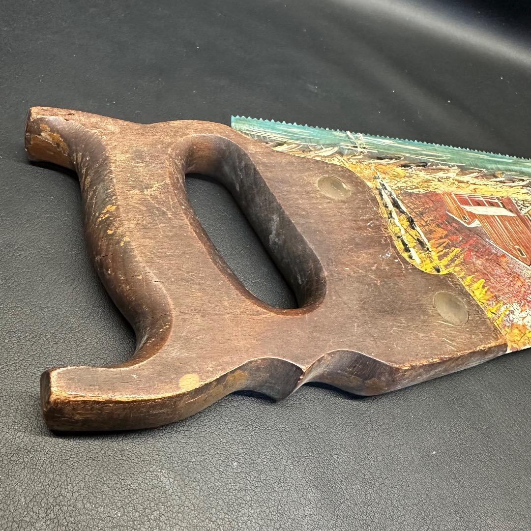 ♡Nc左1007 アンティーク 装飾用ノコギリ 風景画 木製 ヴィンテージ