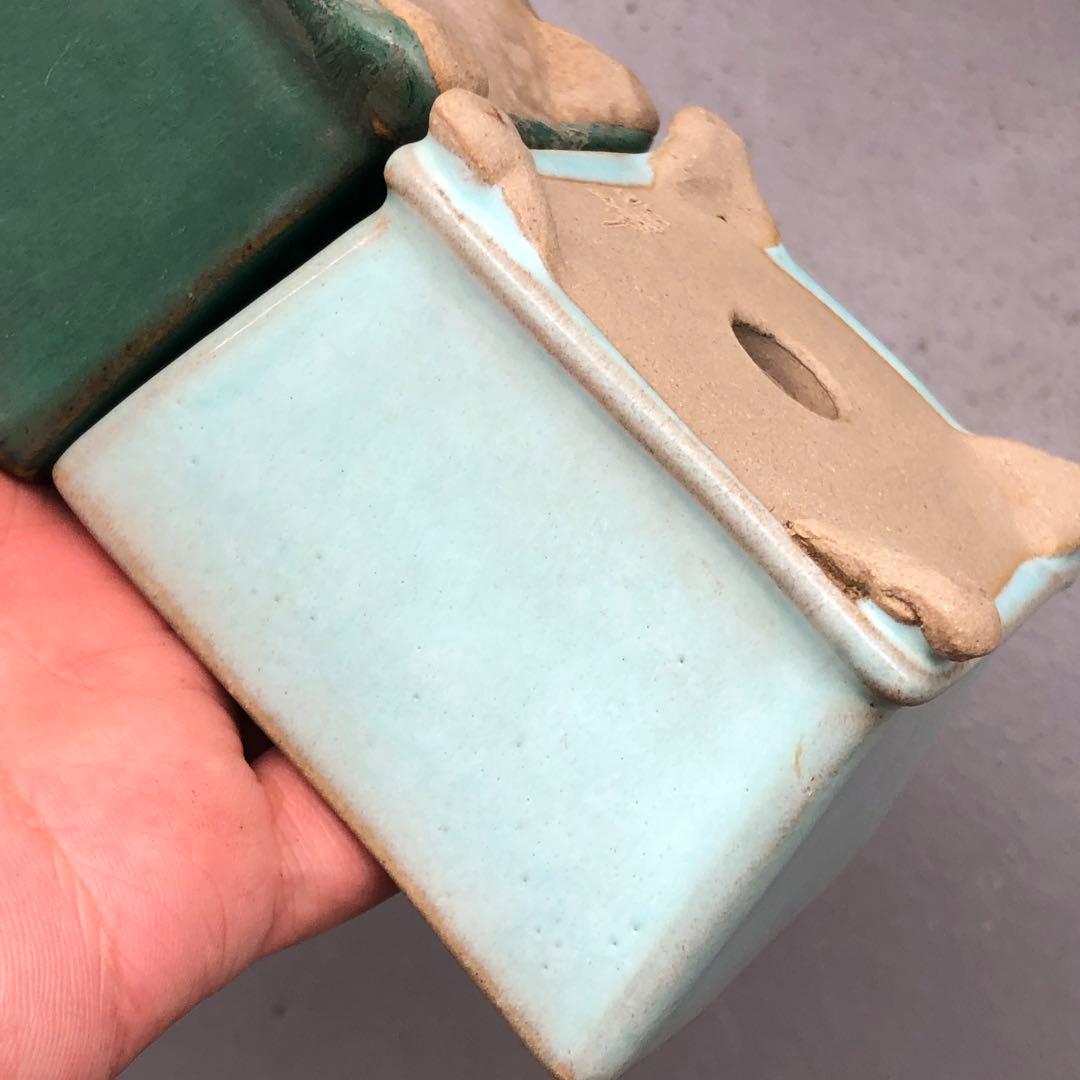 362.松峰 雲足正方2点 盆栽鉢 植木鉢 8*8*5.7cm