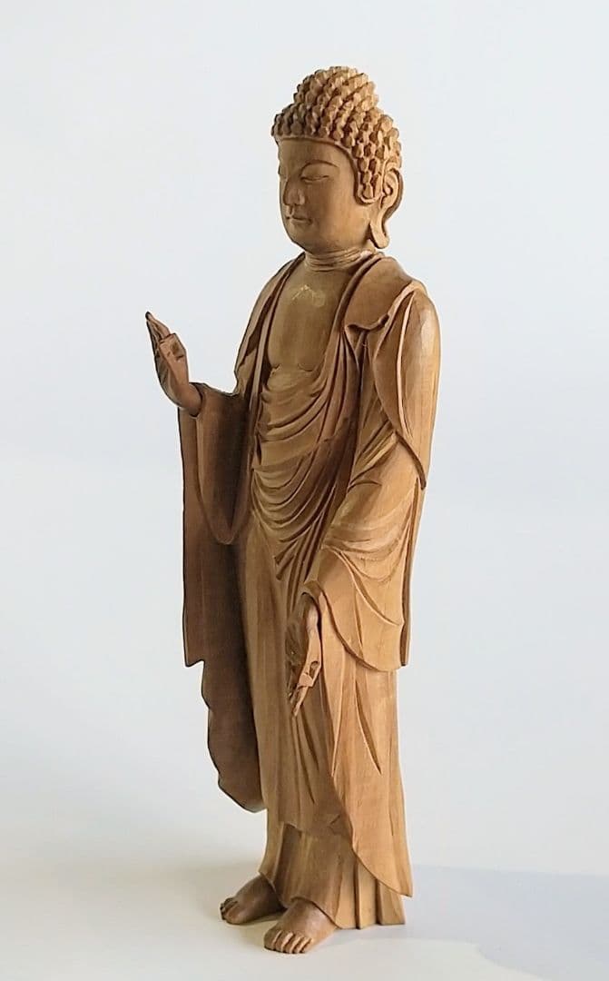 阿弥陀如来立像 4寸 像のみ #657 ◆白檀 木彫 仏像