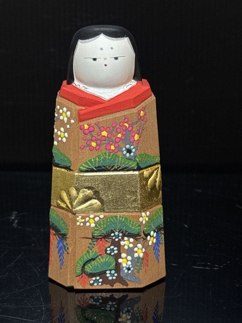 奈良 一刀彫 名人 鎌田麦風 造 立雛 置物 共箱付