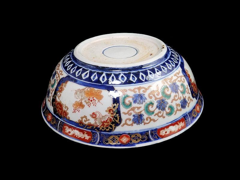 古伊万里　金襴手　流水にオシドリ　菊に尾長鳥の図　大鉢　D078AS-fbqm