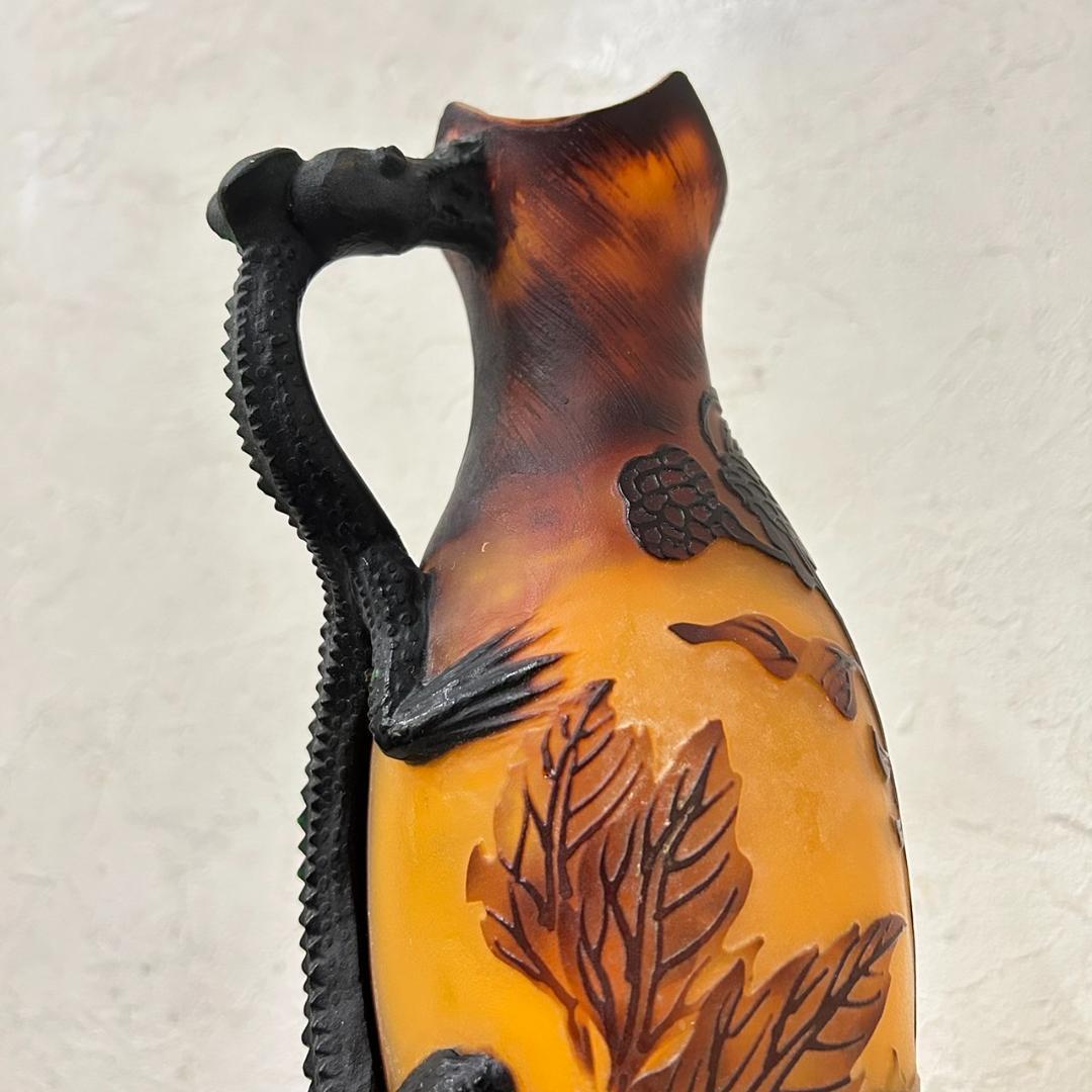 エミール　ガレ風　花瓶　被せガラス　蜥蜴紋　　 高さ30ｃｍ