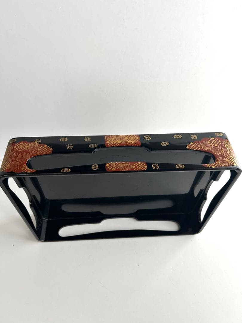 会津塗 黒塗 絵島型 四ツ揃 お屠蘇器 漆器セット 木箱入 金彩 鶴文様 松竹梅