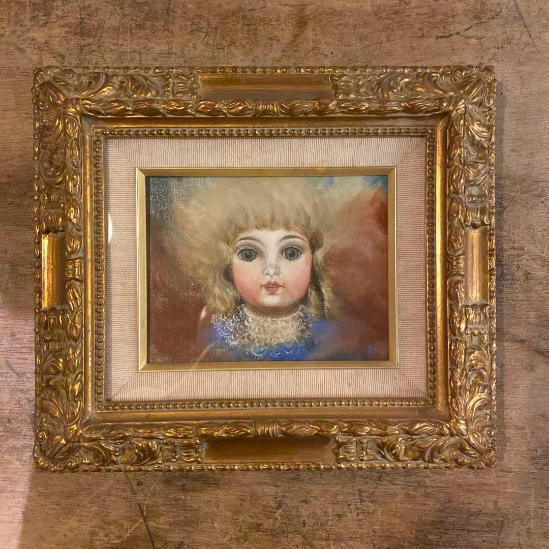 久保田政子 油彩画 額縁付き アンティーク 絵画 上品なドールの油彩画