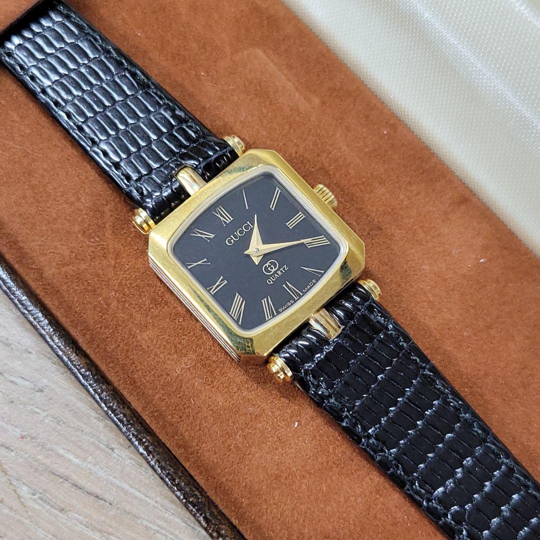 純正ケース付き GUCCI グッチ レディース腕時計 スクエアフェイス 革ベルト