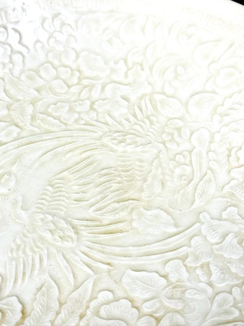 北宋時代 「東宮」銘 定窯白磁刻鳳凰花文銀縁平茶碗 骨董 古玩茶器WWTT007