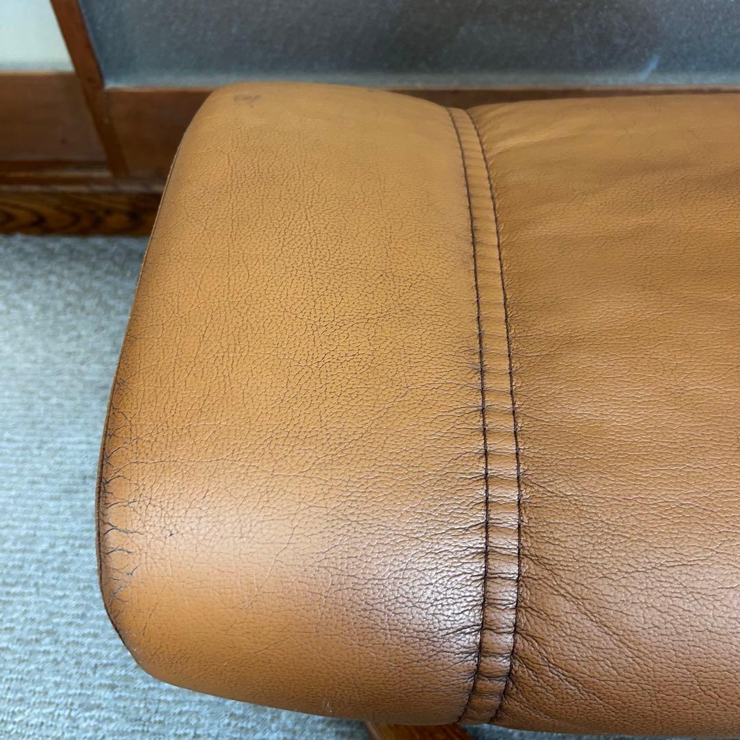 【良品】エコーネス EKORNES 本革レザー オットマン 前後可動式 ブラウン