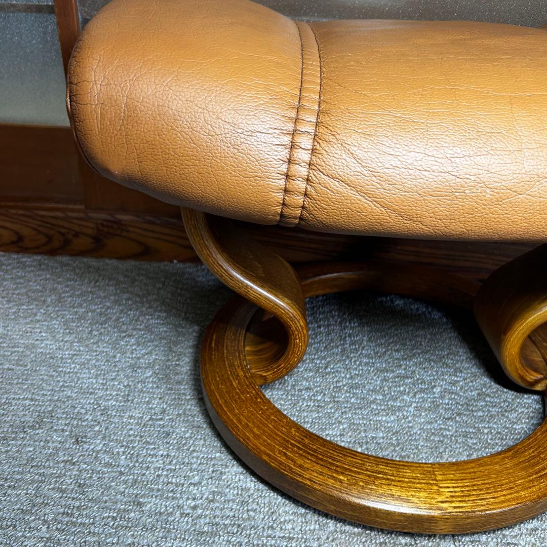 【良品】エコーネス EKORNES 本革レザー オットマン 前後可動式 ブラウン