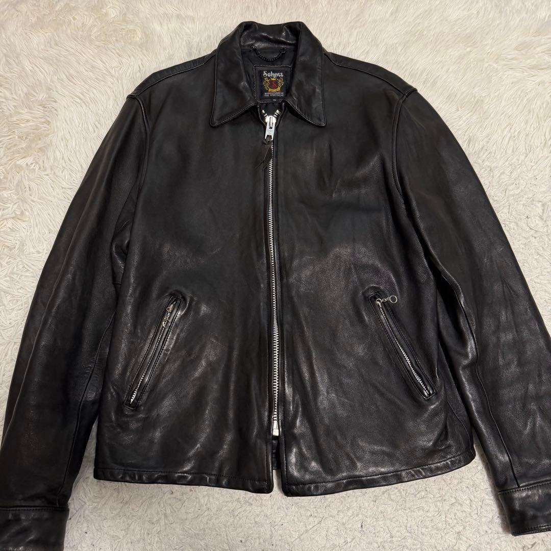 美品XLサイズ　ショット　ラムレザー シングルライダースジャケット　襟付き　黒