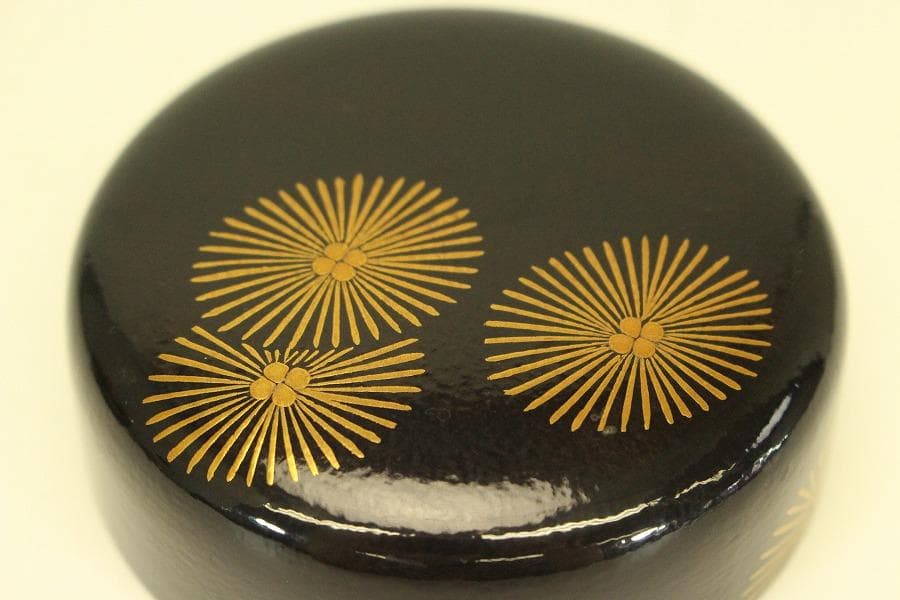 茶道具 而妙斎好 唐松蒔絵 一閑 大棗 一峰作 共箱 美品(A947)