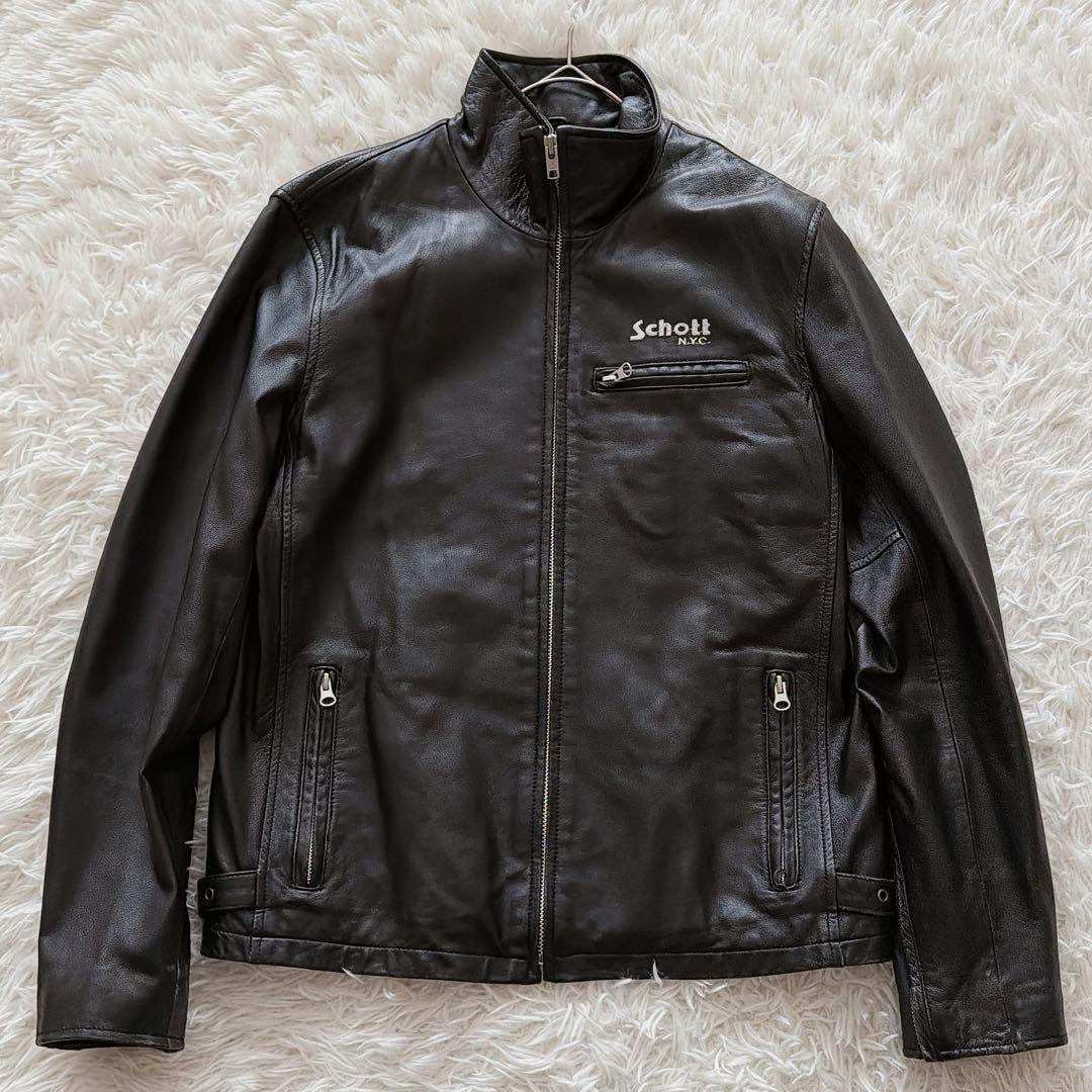Lサイズ Schott レザージャケット シングルライダース ブラック 黒 ロゴ