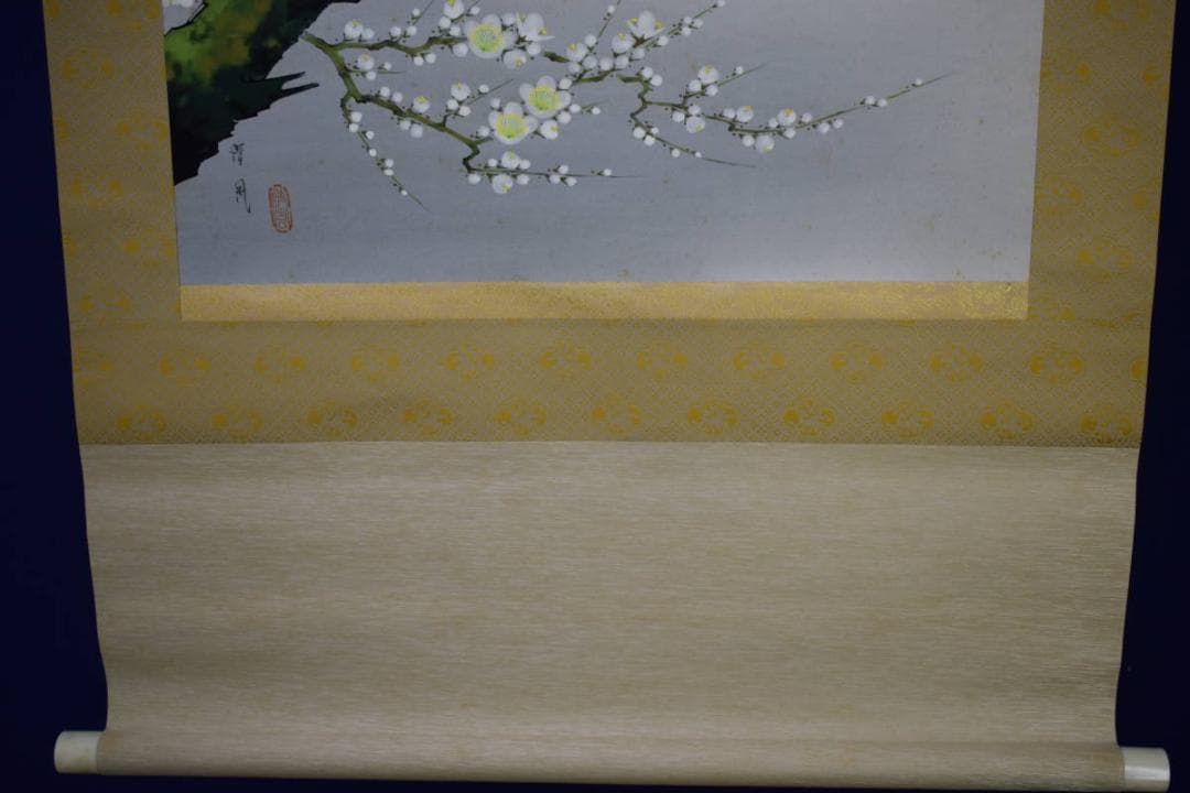 真作/矢島清風/梅花に鴬図/布袋屋掛軸HH-954