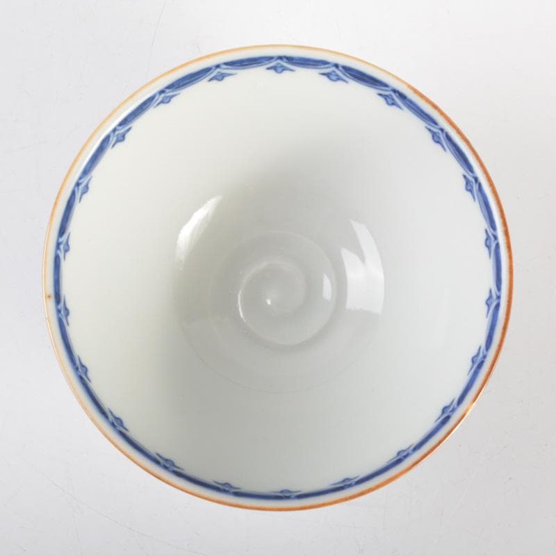 瀬戸焼　河本礫亭作　染付　寿老文茶碗　共箱　V　6680