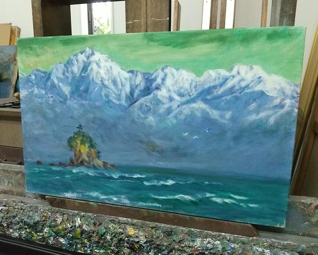 「立山連峰」M10 絵画 油絵 油彩画 風景画 北アルプス 額縁 額装 古径