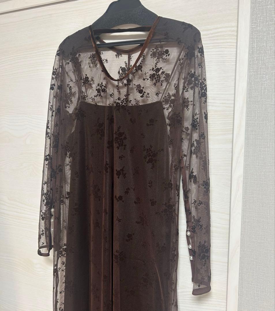 【美品】kaene フロッキーベロア2wayドレス　ダークブラウン　36