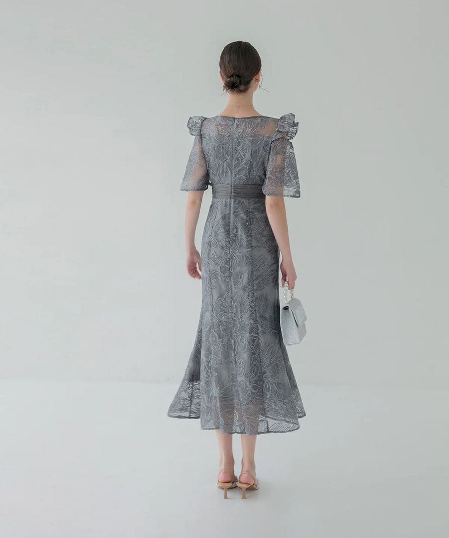 LEJA フラワーレースシアーフリルマーメイドワンピースドレス S