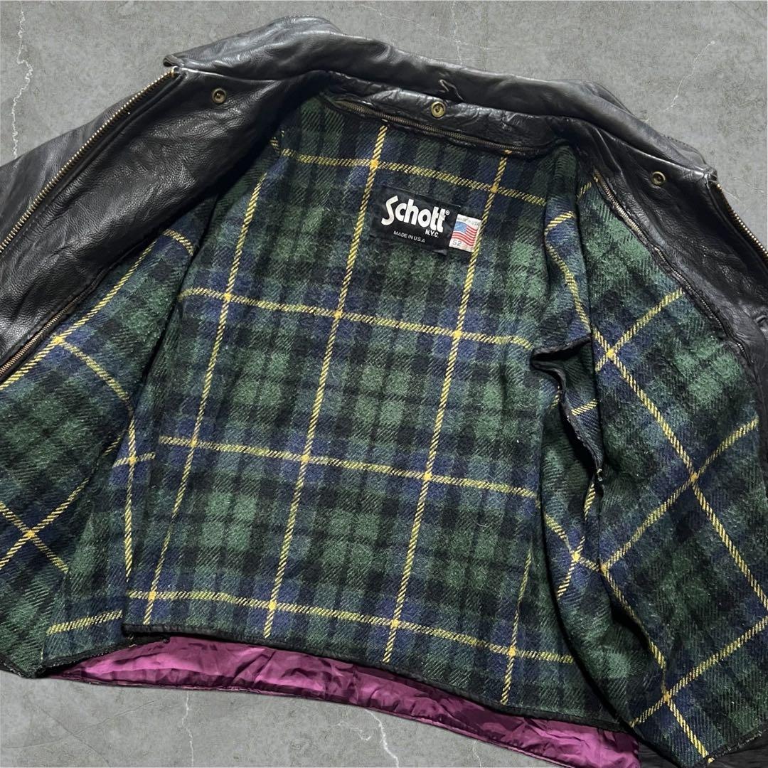 Schott USA製52TALON襟付きシングルライダースジャケット古着XL