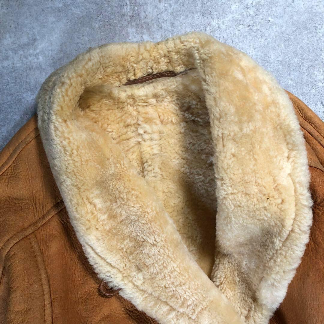 90s ムートンコート　本革　ボア　ウルグアイ製【L相当】レザーコート ブラウン