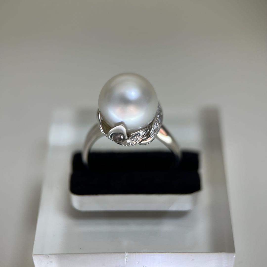 【新品】Pt900天然海水白蝶真珠リングダイヤモンドリング