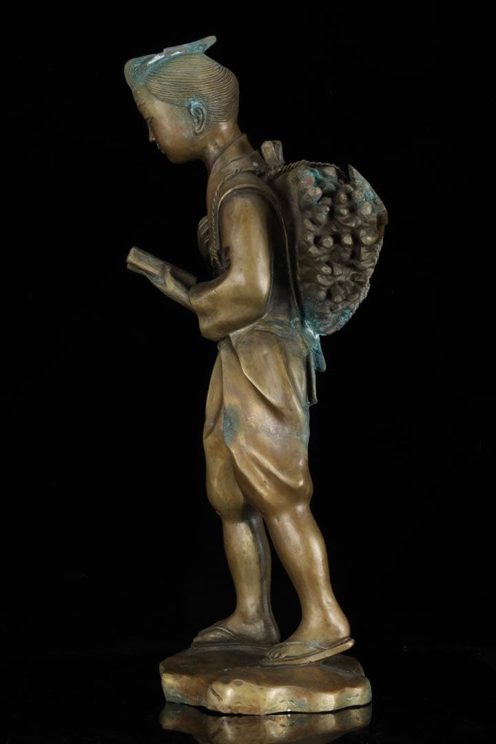 時代物 二宮金次郎像 金属製 大型48cm 二宮尊徳 置物 古美術品 骨董品