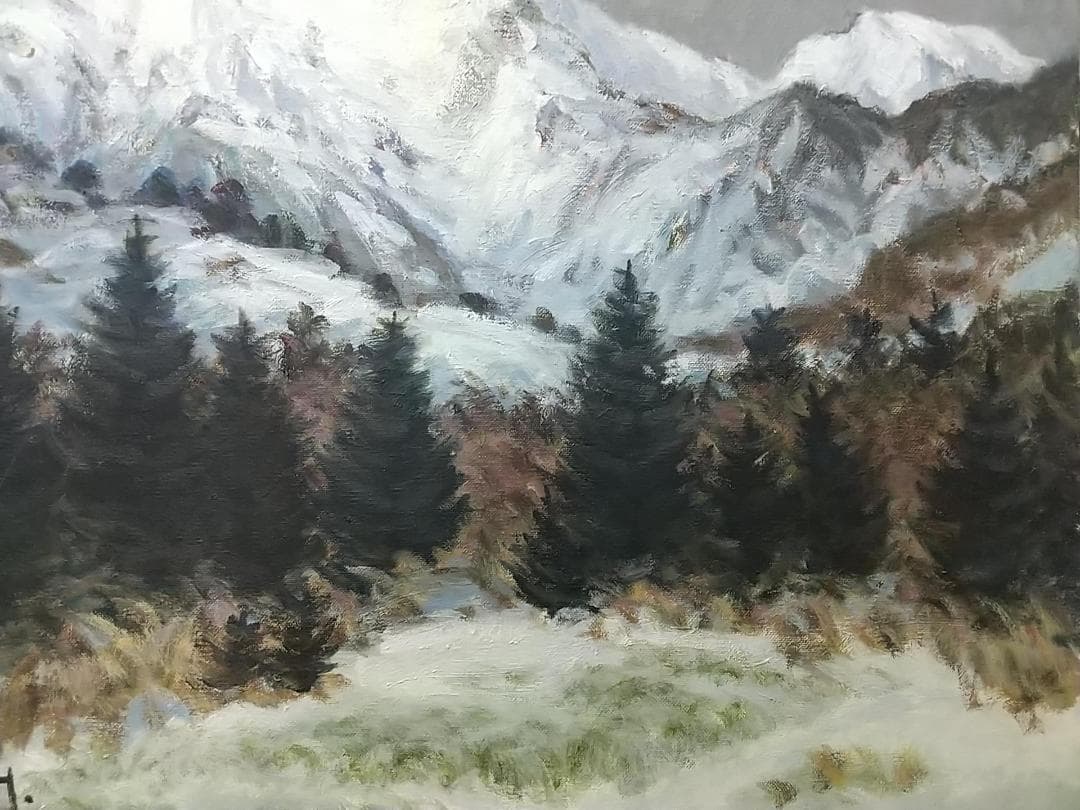 油彩画 「赤岳」F15 1989 絵画 油絵