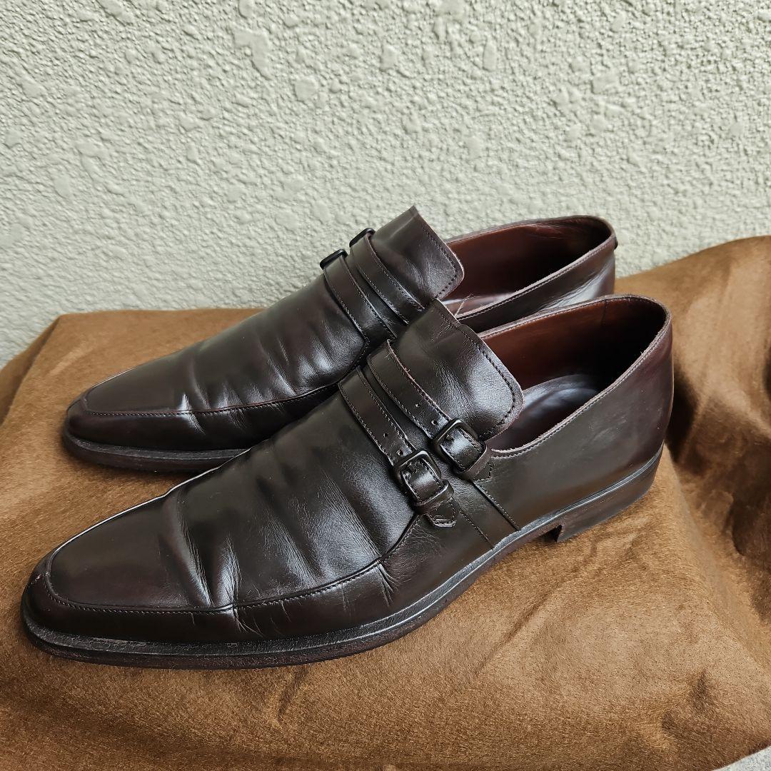 BOTTEGA VENETA　ダークブラウン レザー ダブルストラップシューズ