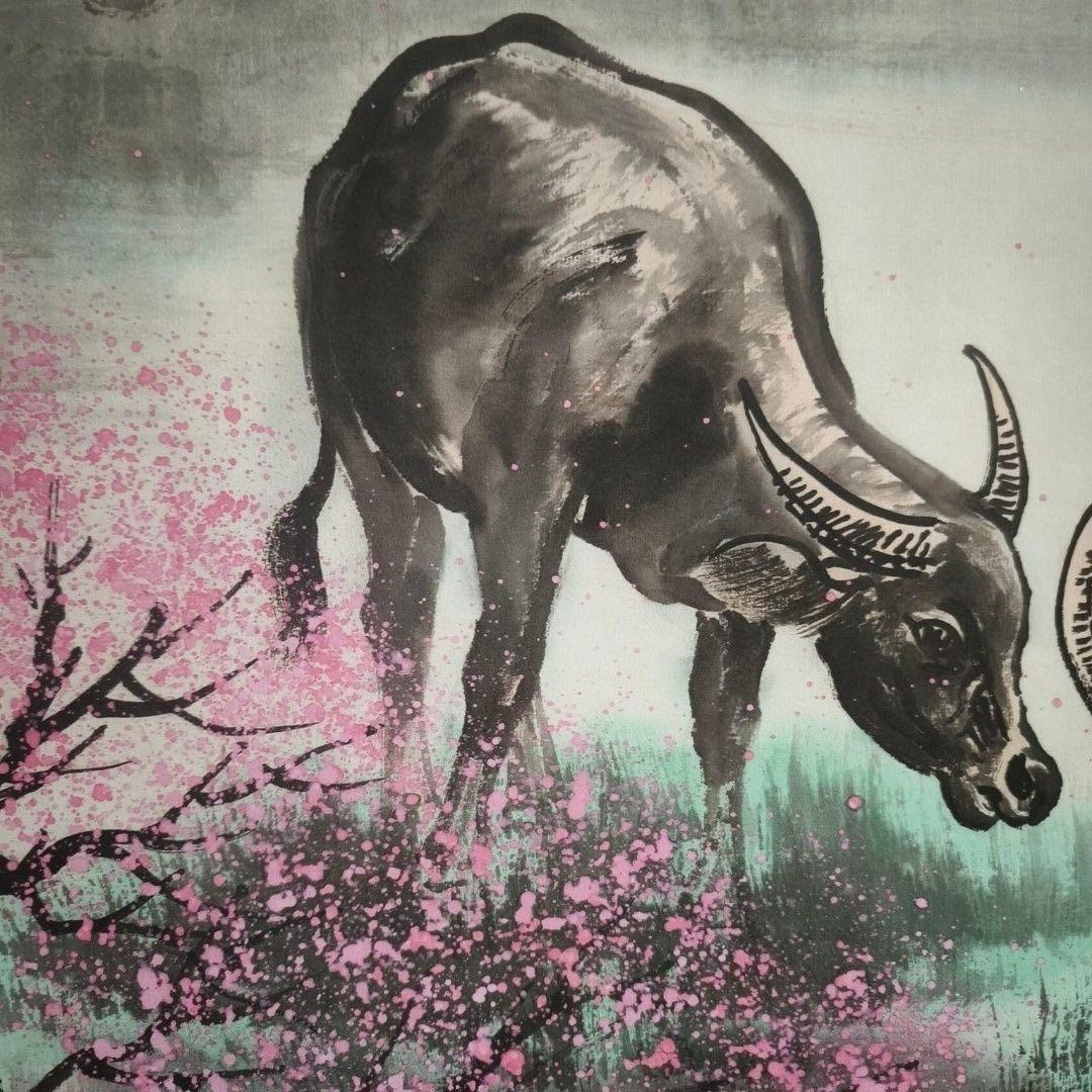 【中堂掛軸】李可染 五牛図　紙本／鑑賞用作品　客間・和室装飾に最適