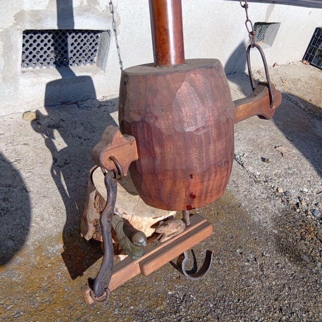 自在鉤　時代物自在鉤　木製自在鉤 火鉢自在鉤　副招き小槌自在駒