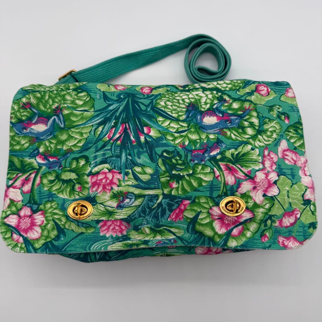 美品 HERMES ヴィンテージ ターンロック カエル 花柄 ショルダーバッグ