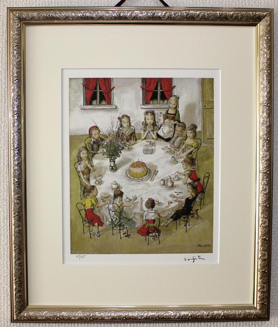 藤田嗣治 エスタンプリトグラフ「誕生日」 75部限定 46/75