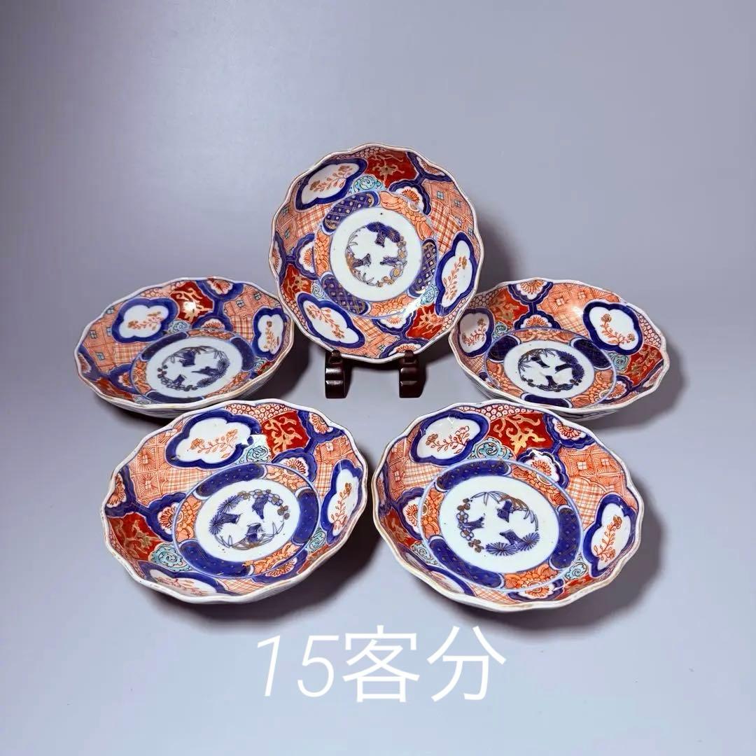 古伊万里　色絵松竹梅なます皿　五客　蛇の目高台　赤絵　緻密な絵付け　古器を楽しむ