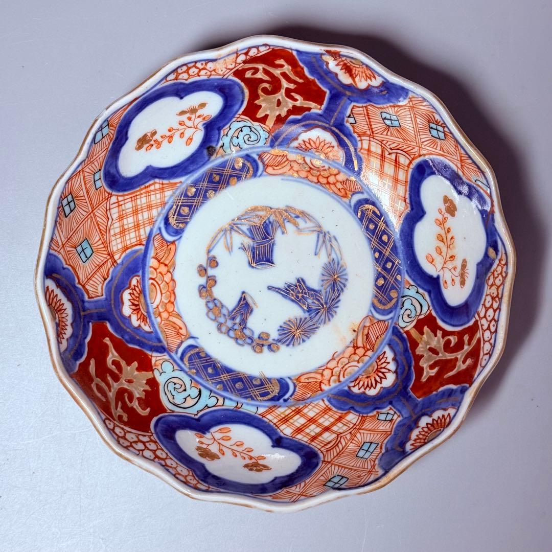 古伊万里　色絵松竹梅なます皿　五客　蛇の目高台　赤絵　緻密な絵付け　古器を楽しむ