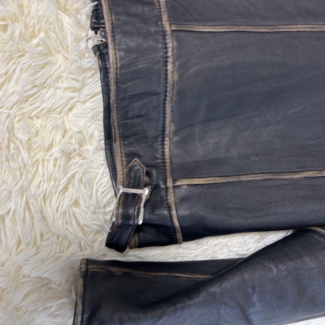 人気✨ナノユニバース　レザージャケット　羊革　シープスキン　炭黒　L ブラック