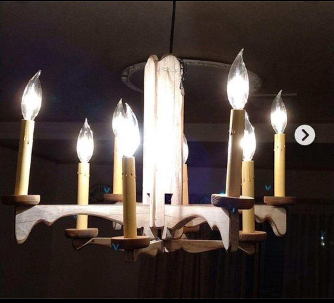 アンファン シャンデリア カントリー 木製 8灯 レトロ