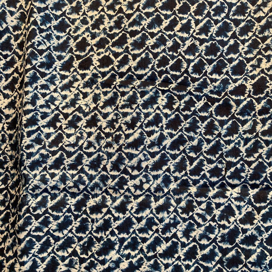 古布　男物　半襦袢　両面染め　型染　ミツウロコ　絞り　時代劇